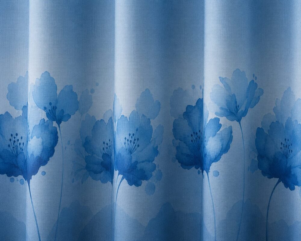 Azure Bloom Ombre Printed Eyelet Curtain - Dark Blue - Image 2