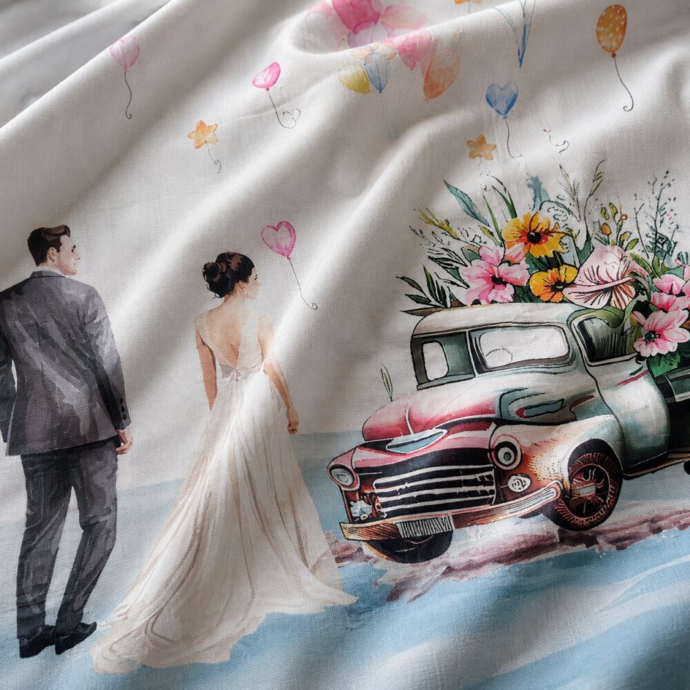Wedding Couple Print King Size Bedsheet with 2 Pillow Covers - Image 5