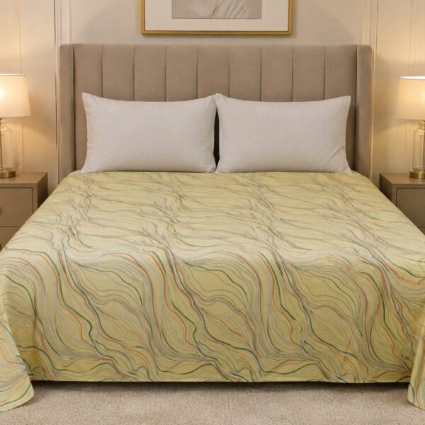 Butter Yellow Wave Print King Size Bedsheet with 2 Pillow Covers