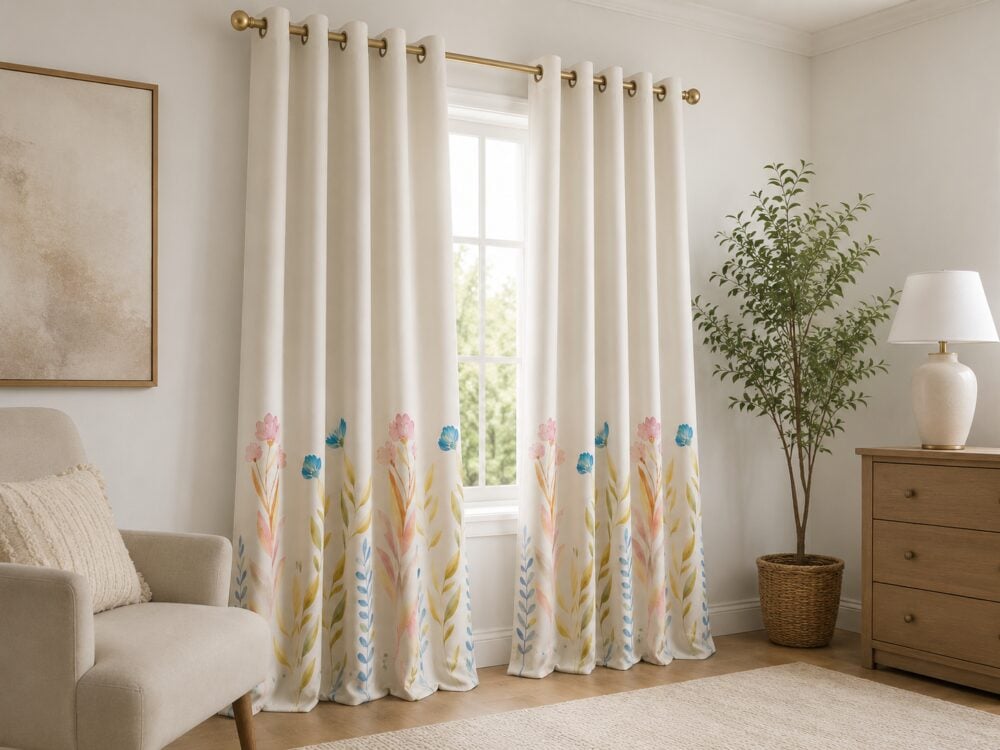 Ivory Multicolor Floral Printed Dimout Curtain - Image 3