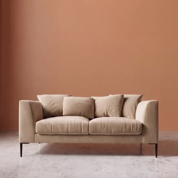 Alena two seater sofa front view beige modern compact sofa