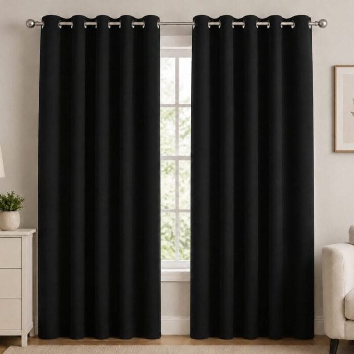 Premium Blackout Eyelet Curtain - Black colour