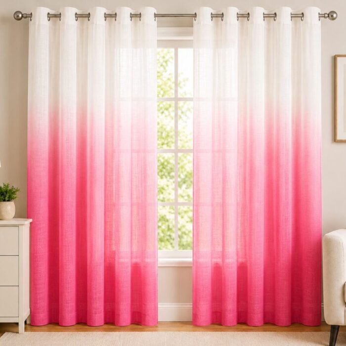 Ombre Sheer Eyelet Curtain - Pink colour