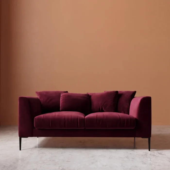 Alena two seater sofa front view burgundy velvet modern living room sofa