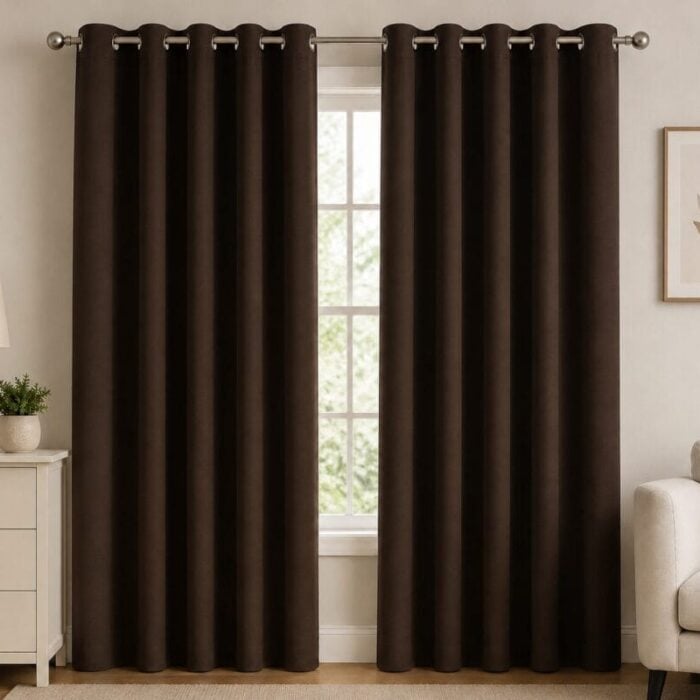 Premium Blackout Eyelet Curtain - Chocolate Brown colour