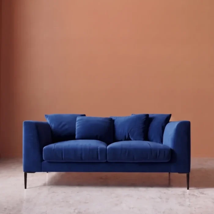 Alena two seater sofa front view cobalt blue modern compact sofa
