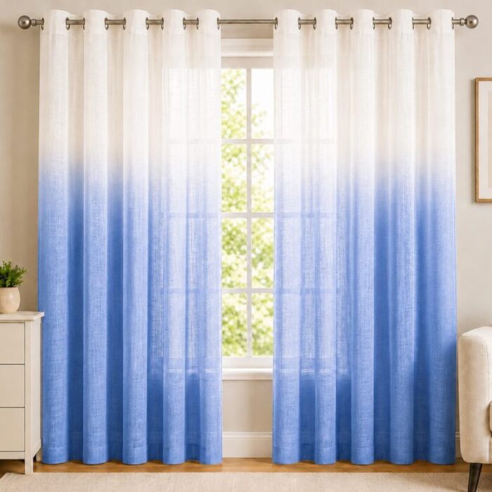 Ombre Sheer Eyelet Curtain - Cornflower colour