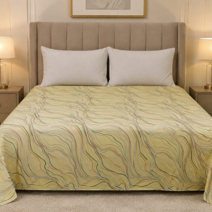 Butter Yellow Wave Print King Size Bedsheet with 2 Pillow Covers