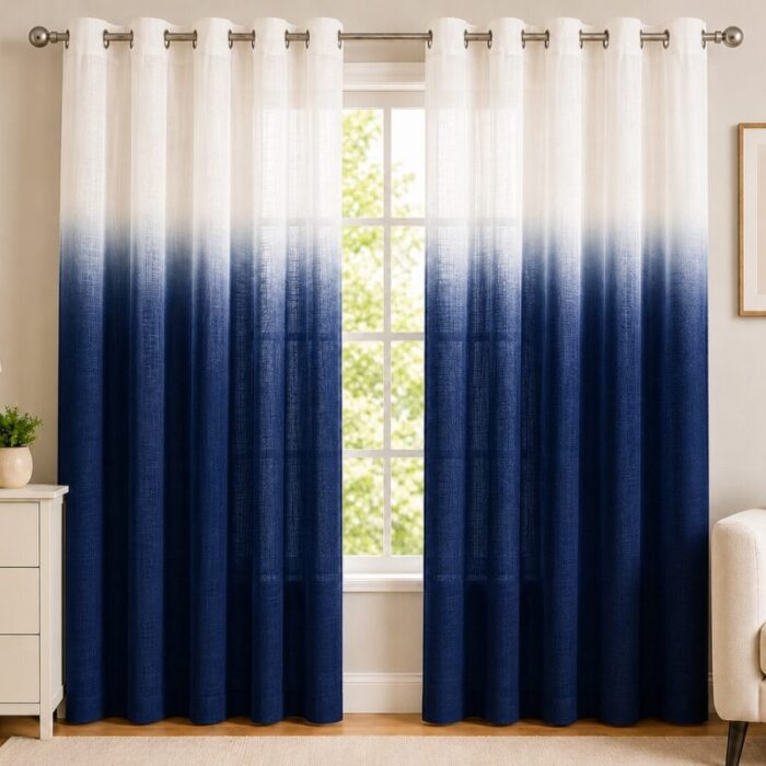 Ombre Sheer Eyelet Curtain - Navy colour