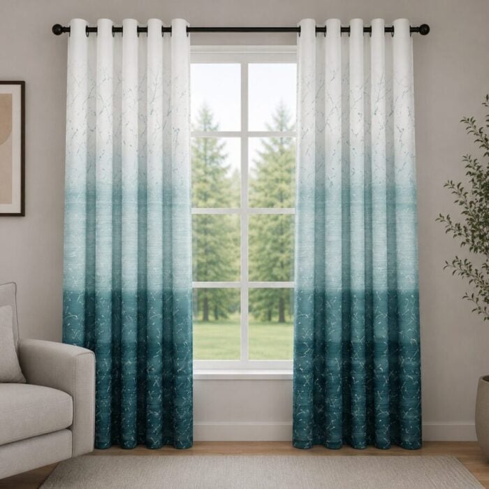 Peacock Green Ombre Printed Dimout Curtain