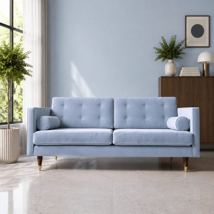 porto powder blue velvet front view