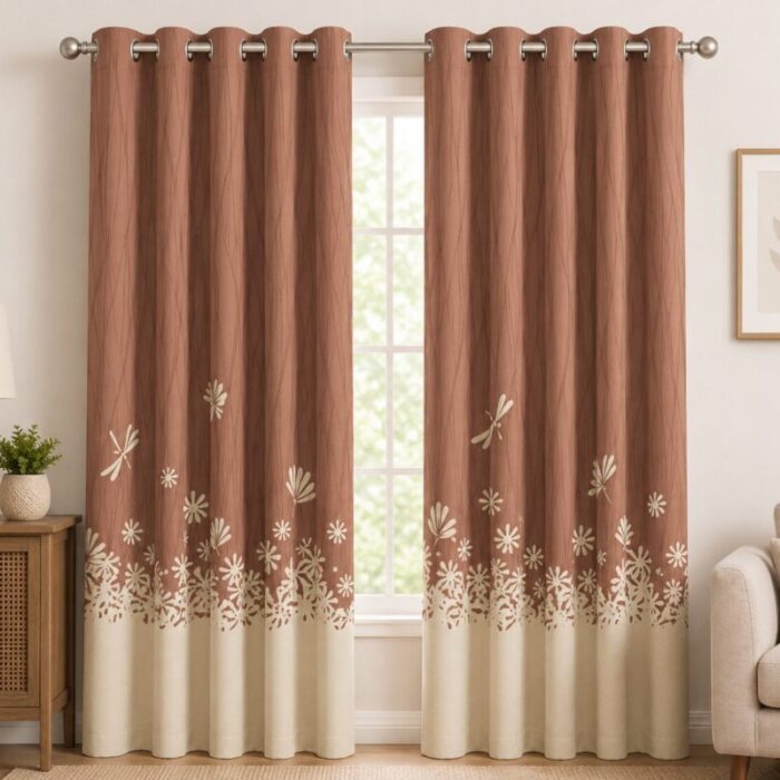 Rust Floral Printed Dimout Curtain